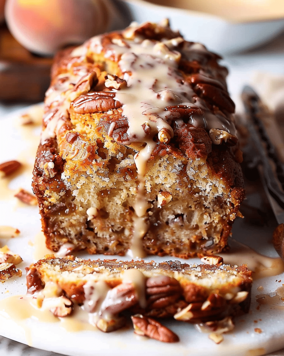 Southern Peach Bread with Pecan Praline Topping