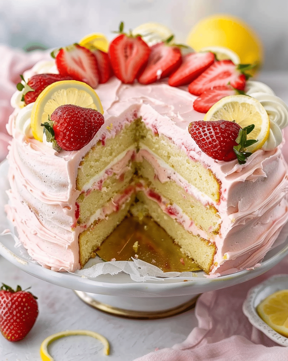 Strawberry Lemonade Cake with Lemon Cream Cheese Frosting