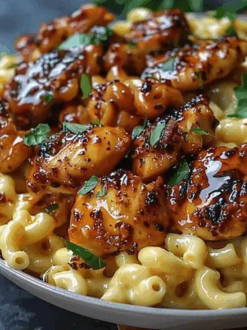 Sweet and Spicy Honey Pepper Chicken with Creamy Macaroni Cheese
