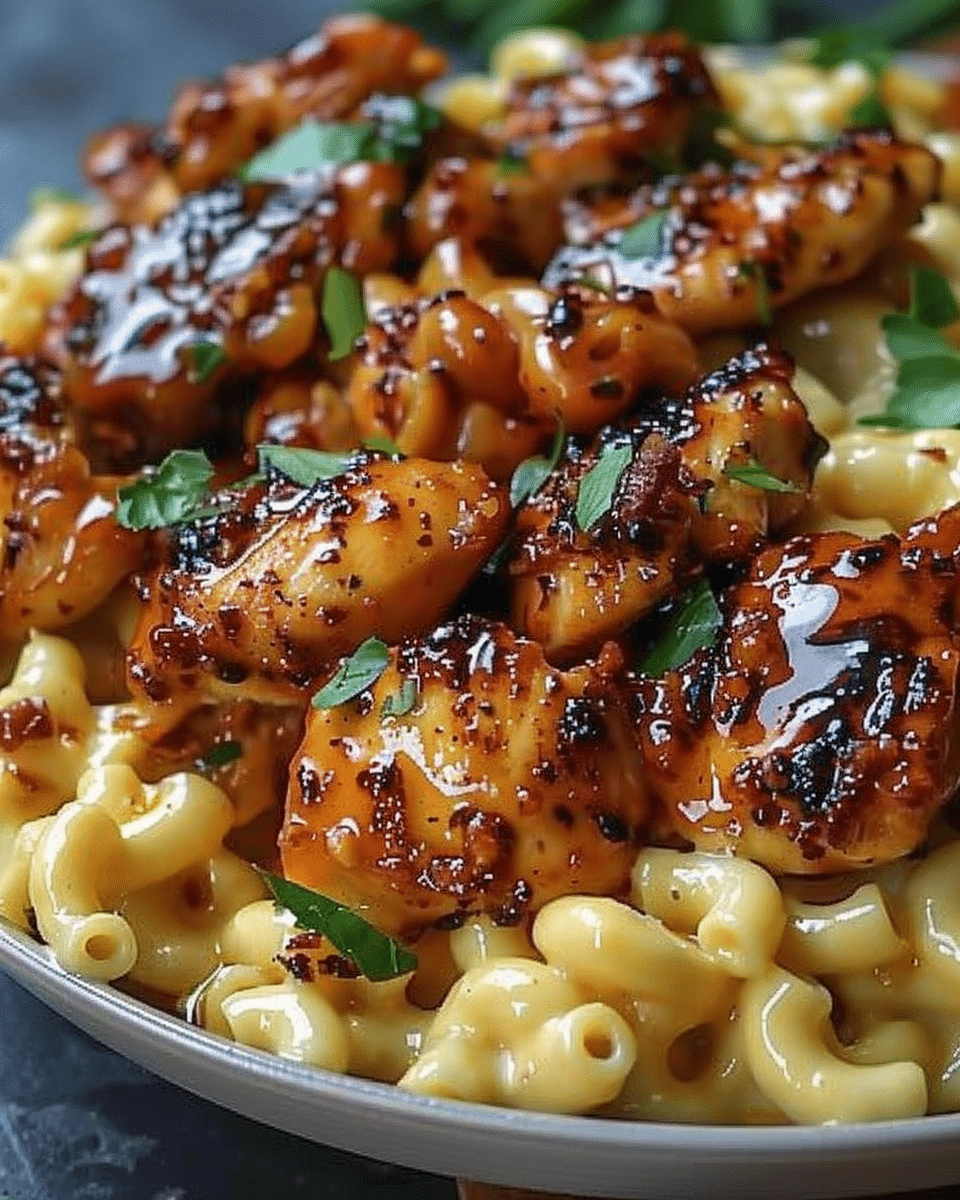 Sweet and Spicy Honey Pepper Chicken with Creamy Macaroni Cheese