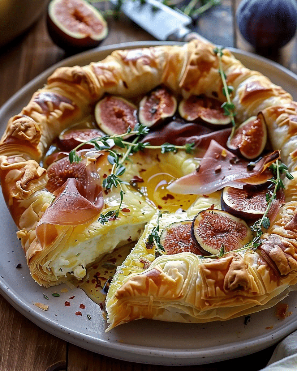 Baked Brie in Puff Pastry with Honey, Fig, and Prosciutto
