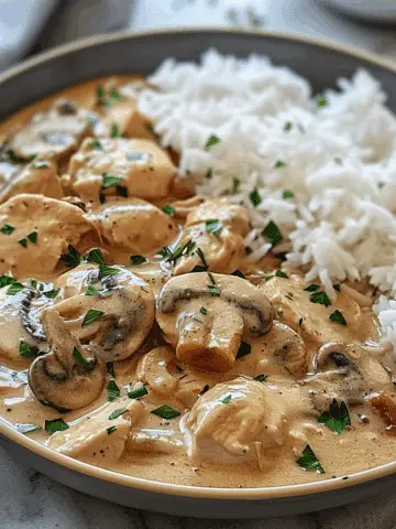 Creamy Dreamy Chicken & Mushroom Stroganoff with Rice