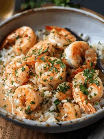 Creamy Garlic Butter Shrimp Bowl with Herb Rice