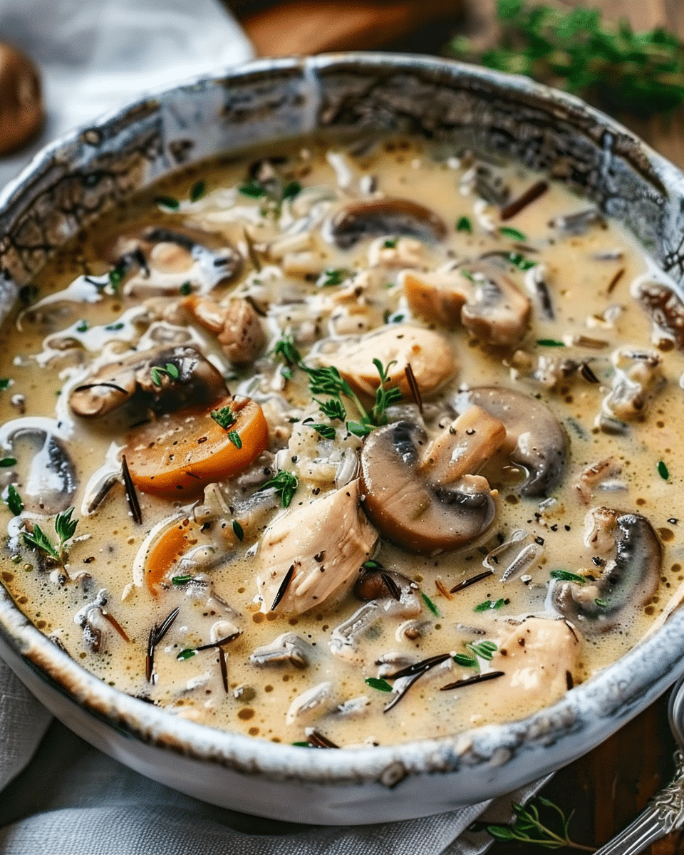 Creamy Mushroom, Chicken, and Wild Rice Soup