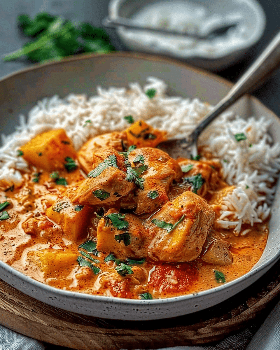 Creamy Paprika Chicken Curry Bowl with Rice & Golden Potatoes