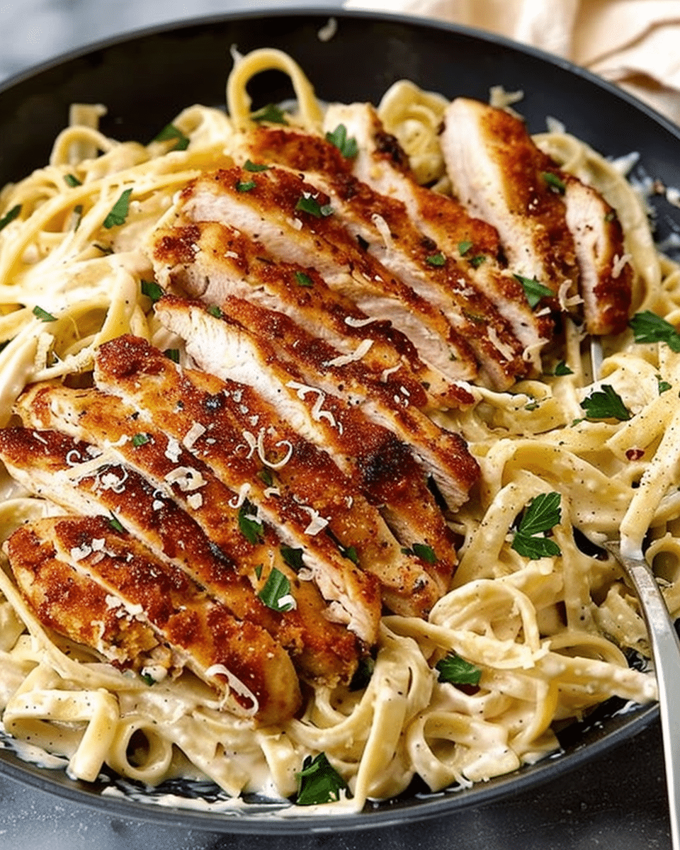 Crispy Chicken Fettuccine Alfredo