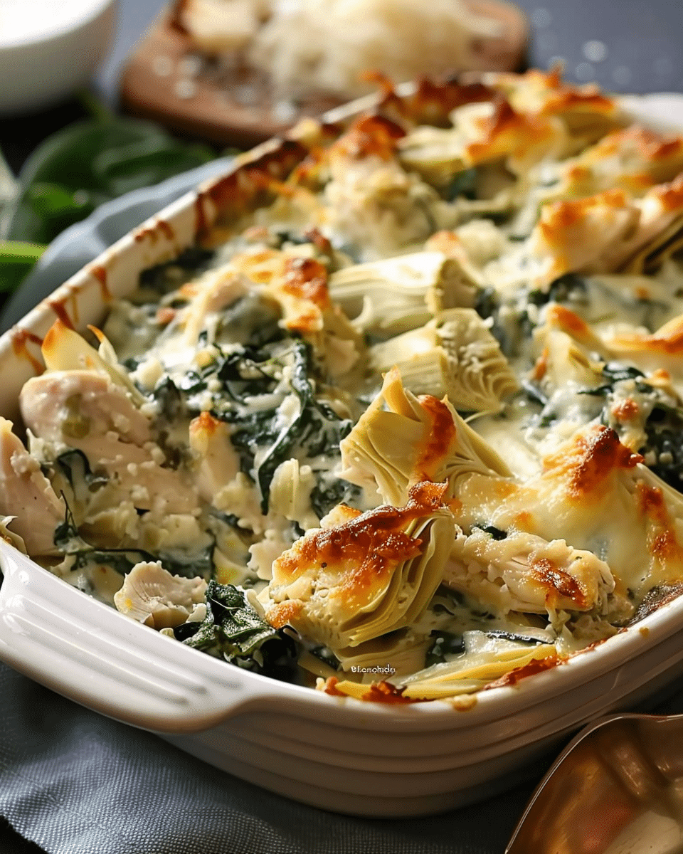 High-Protein Spinach & Artichoke Chicken Casserole