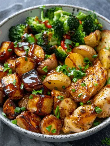 Honey Garlic Chicken & Roasted Potatoes Bowl