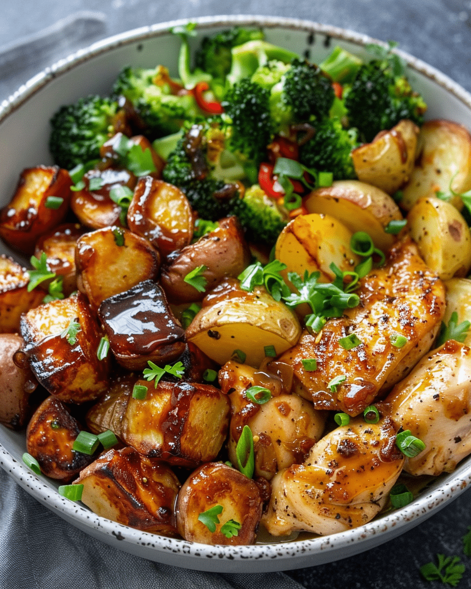 Honey Garlic Chicken & Roasted Potatoes Bowl