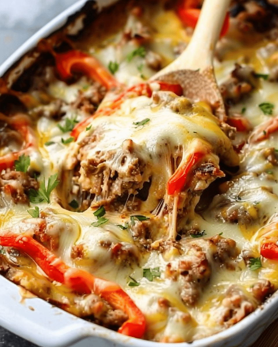 Low-Carb Philly Cheesesteak Casserole