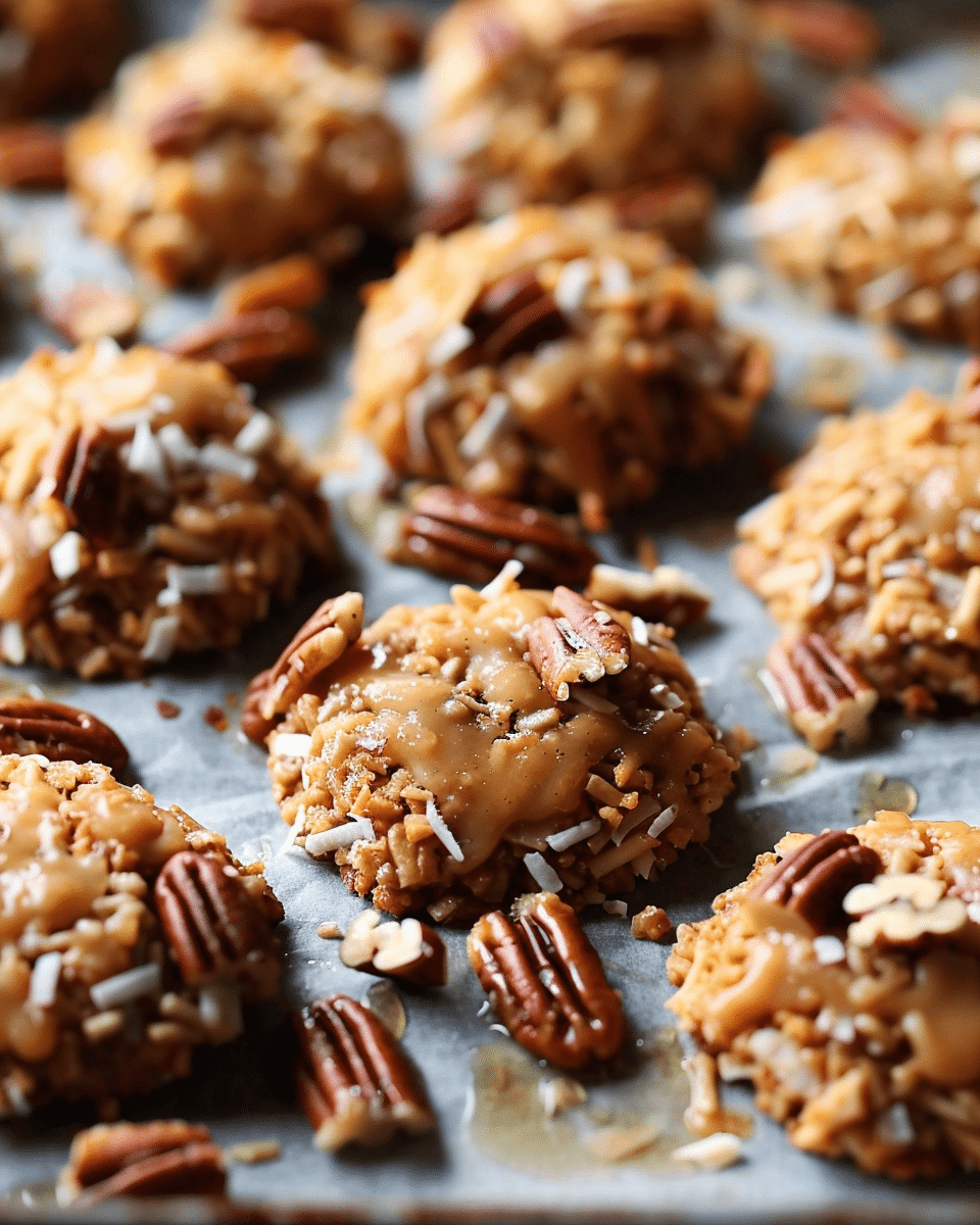 No-Bake Pecan Coconut Praline Cookies