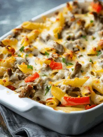 Philly Cheesesteak Pasta Bake