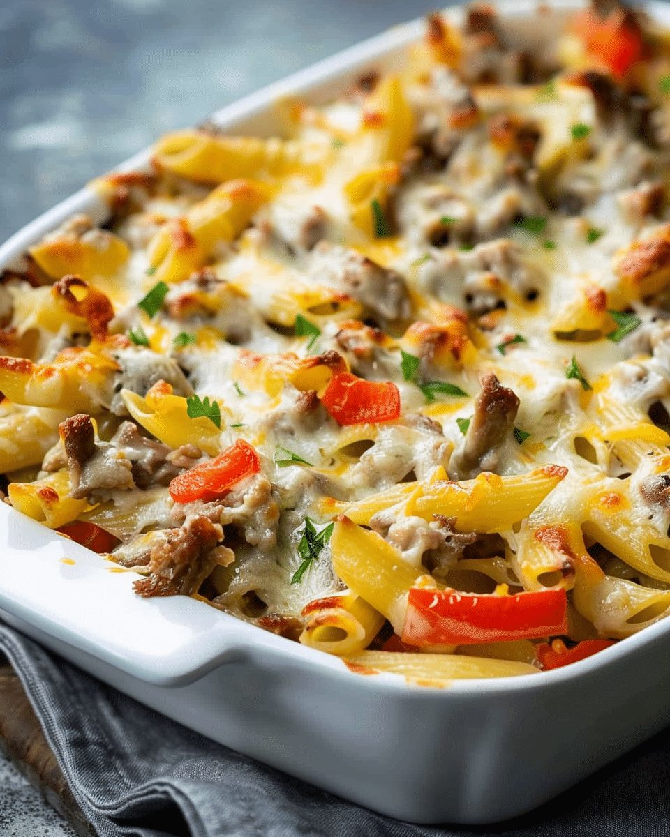 Philly Cheesesteak Pasta Bake