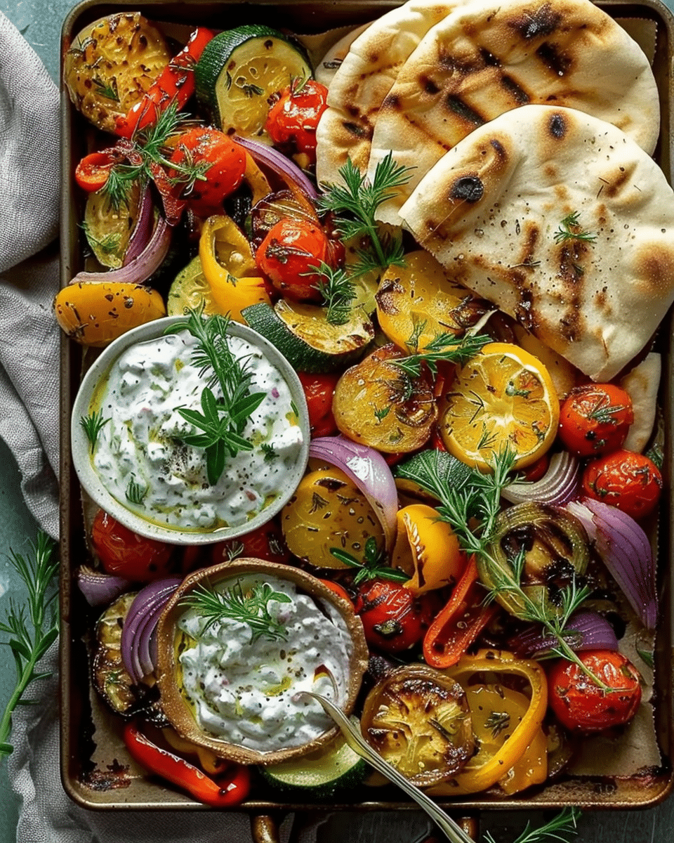 Sheet-Pan Roasted Veggies with Tzatziki & Pita