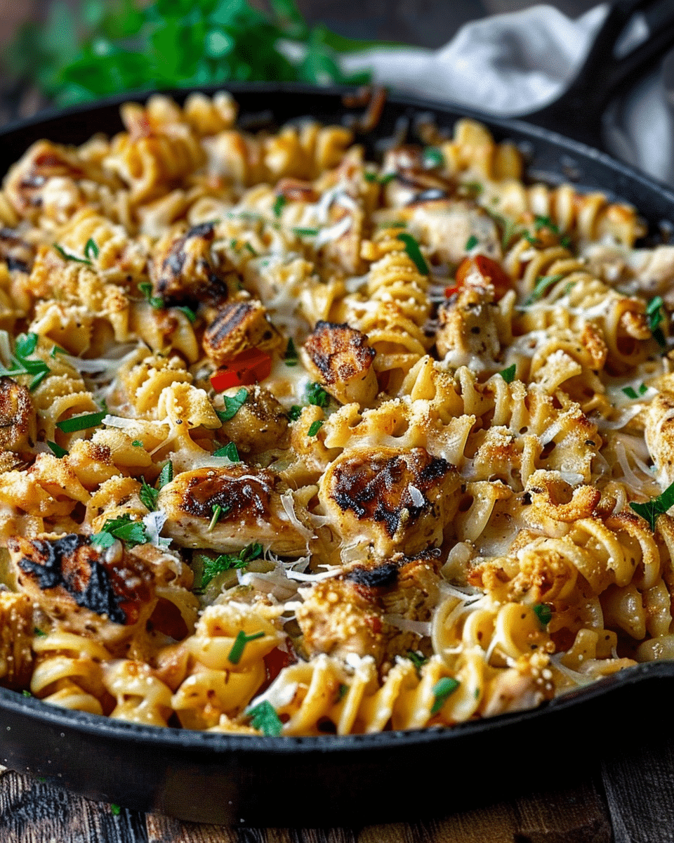 Cheesy Cajun Garlic Chicken Rotini Skillet
