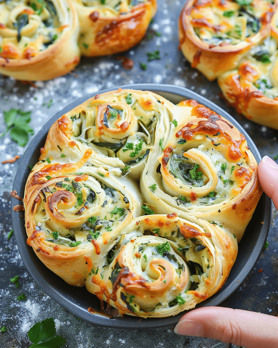 Cheesy Spinach and Artichoke Pinwheels