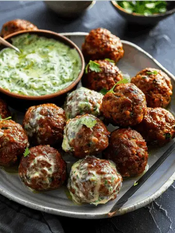 Christmas Spicy Lamb Meatballs with Green Goddess Dip