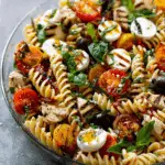 Layered Grilled Chicken Caprese Pasta Salad