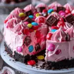 Pink M&M Snickers Cheesecake