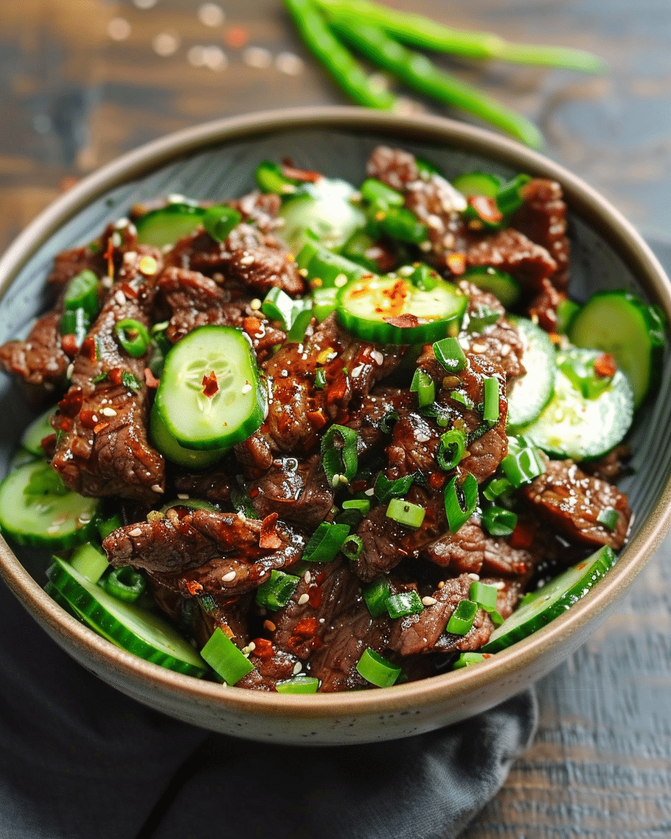 Spicy Keto Korean Beef with Cucumber Salad