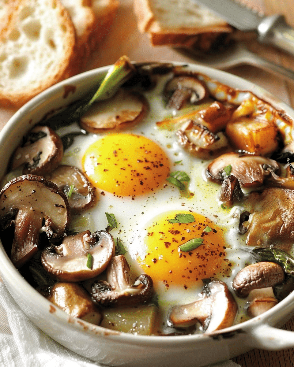 Baked Eggs with Sautéed Mushrooms