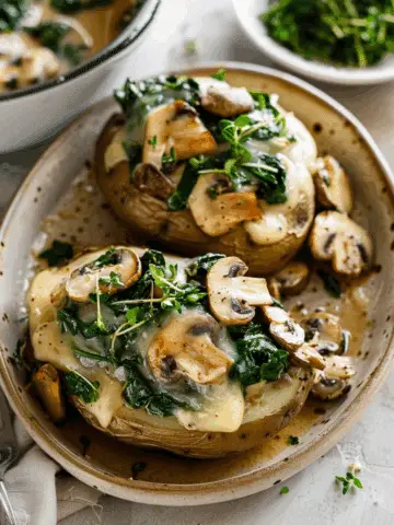 Cheesy Stuffed Potatoes with Spinach & Mushrooms