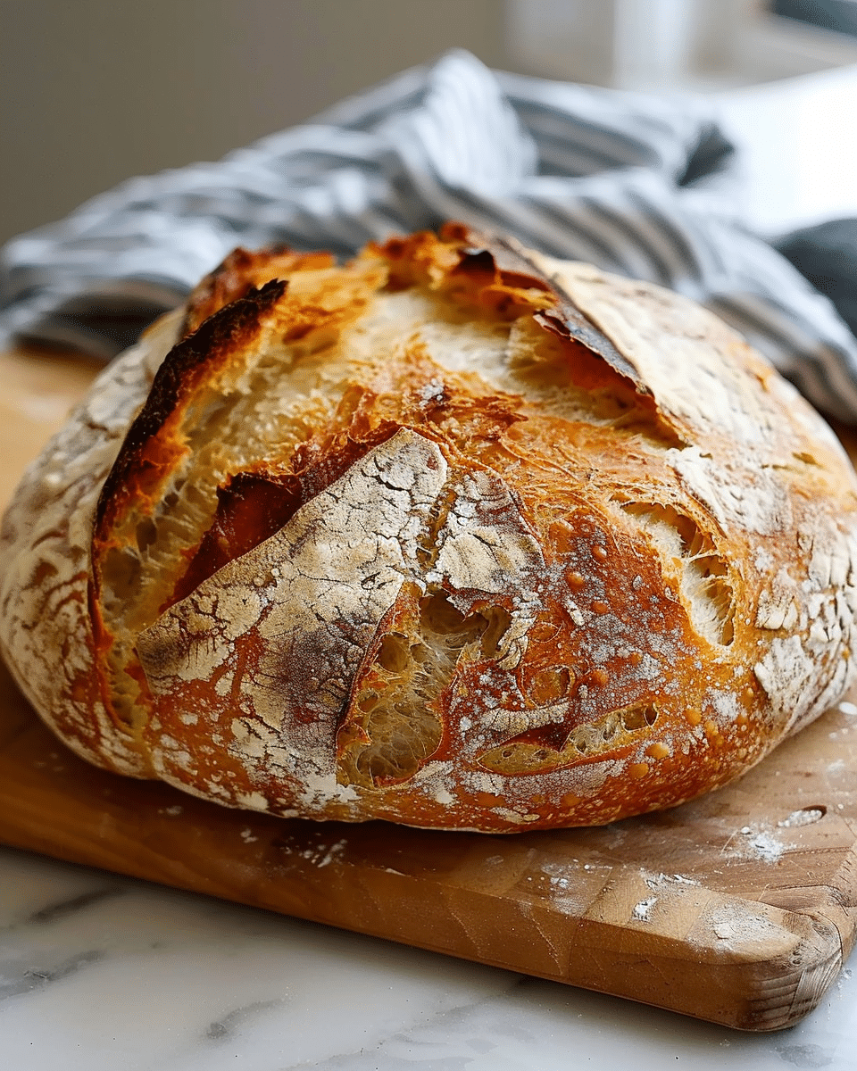Crusty Golden Sourdough Bread with a Soft Chewy Center