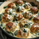 Easy Baked Chicken Ricotta Meatballs with Spinach Alfredo Sauce