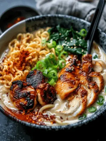 Fiery Chicken Ramen with Creamy Garlic Sauce
