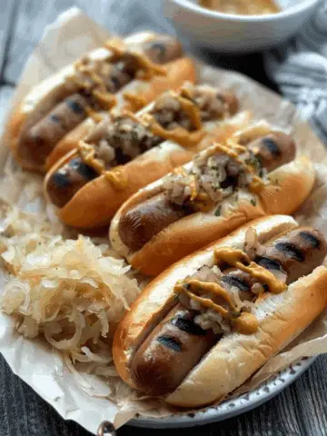 Grilled Bratwurst with Mustard and Sauerkraut