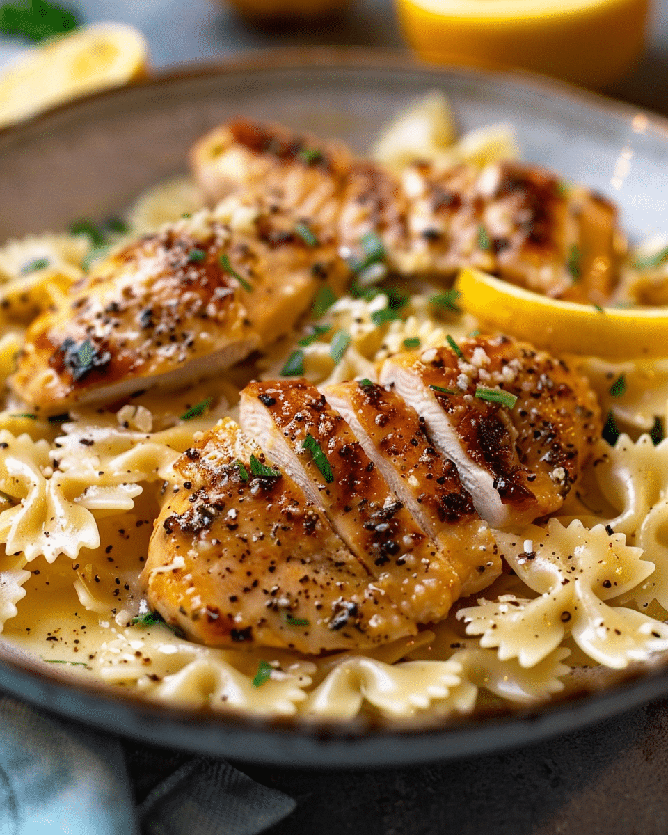 Lemon Garlic Chicken with Creamy Bowtie Pasta