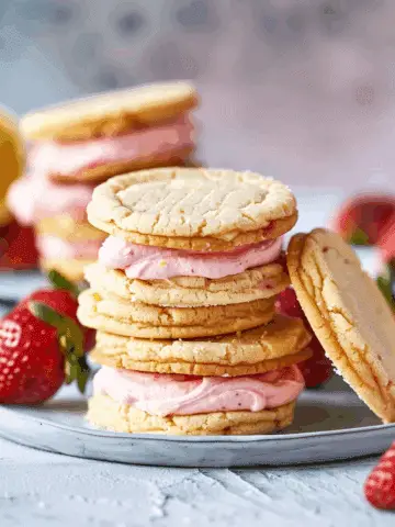 Lemon Sandwich Cookies with Strawberry Frosting