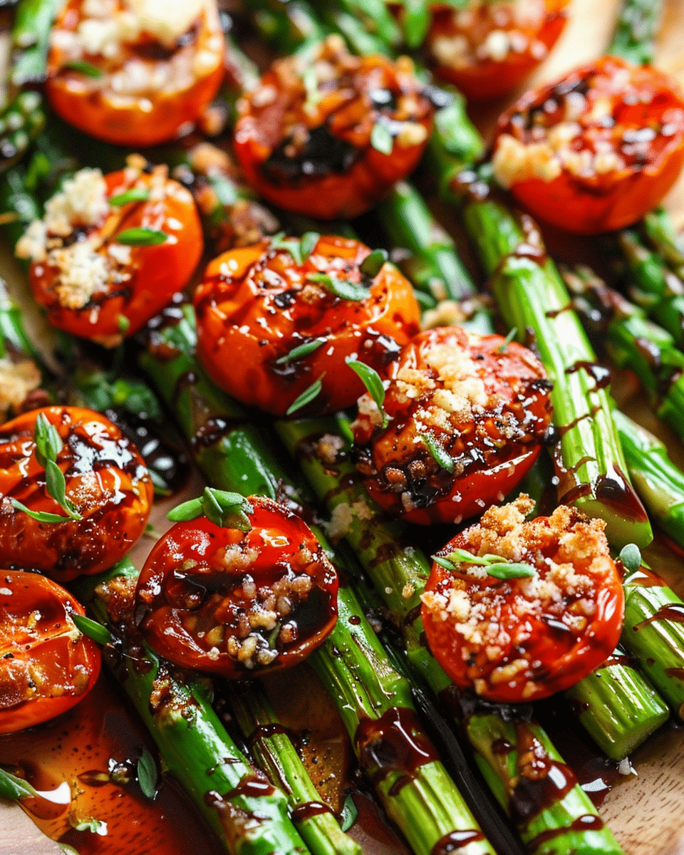 Parmesan Roasted Asparagus with Cherry Tomatoes & Balsamic Glaze