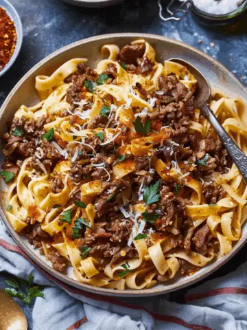 Turkish Pasta with Spiced Beef and Paprika Butter
