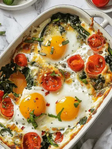 Baked Feta Eggs with Spinach and Tomatoes