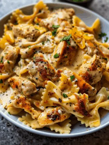 Cheesy Garlic Butter Chicken Bowties with Mozzarella Cream Sauce