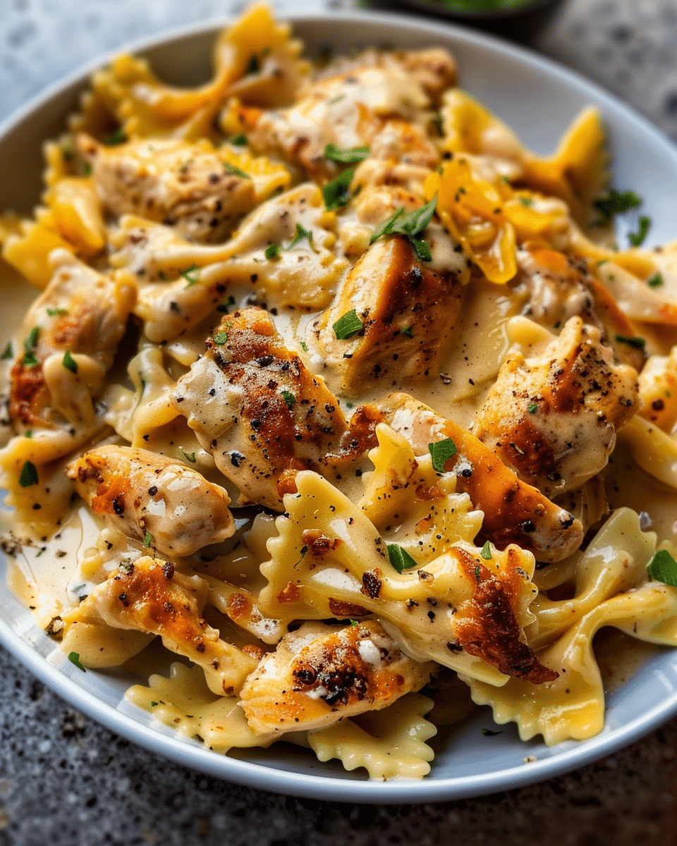 Cheesy Garlic Butter Chicken Bowties with Mozzarella Cream Sauce