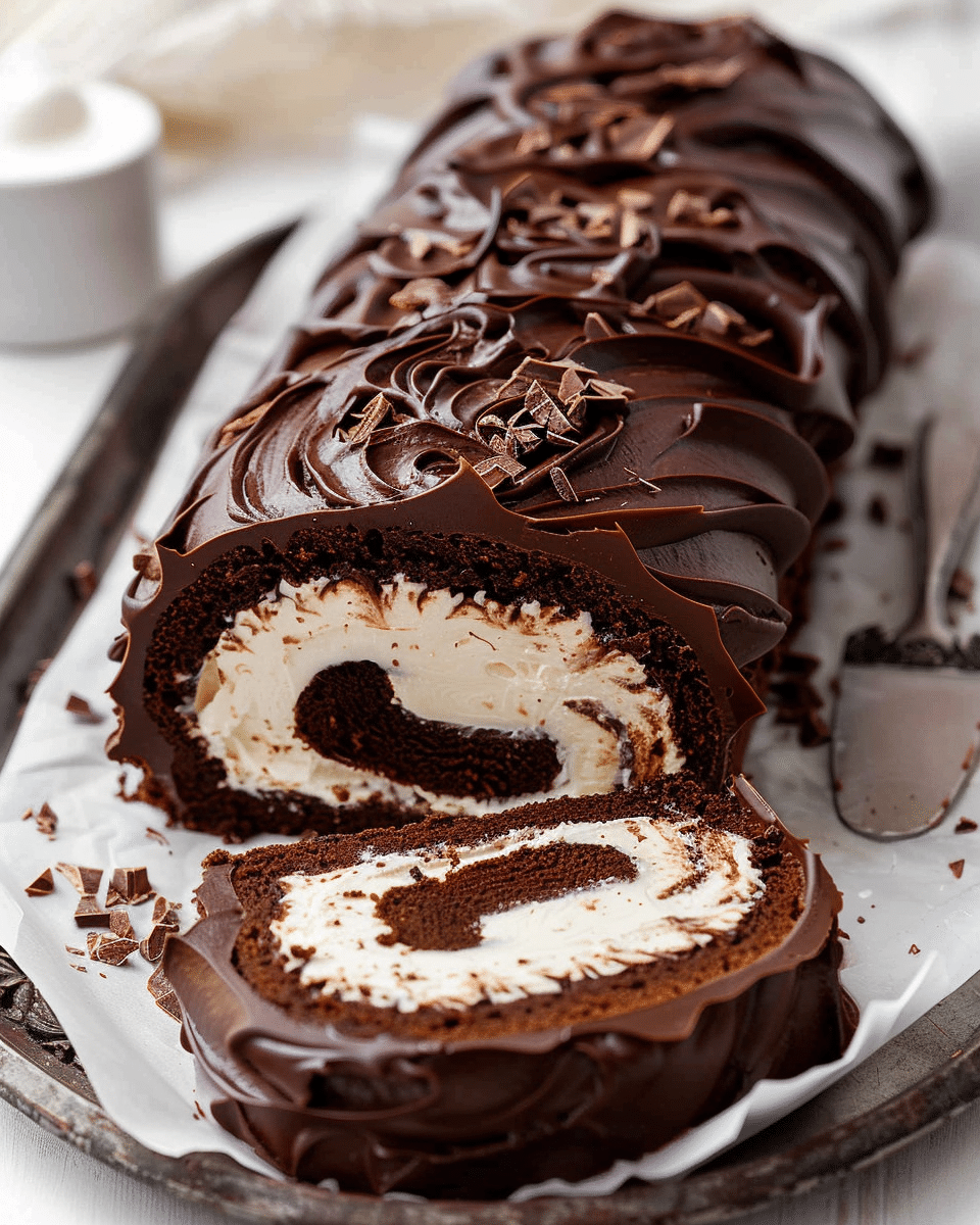 Chocolate Swiss Roll with Cream Filling & Ganache