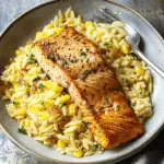Creamed Corn Orzo with Seared Salmon