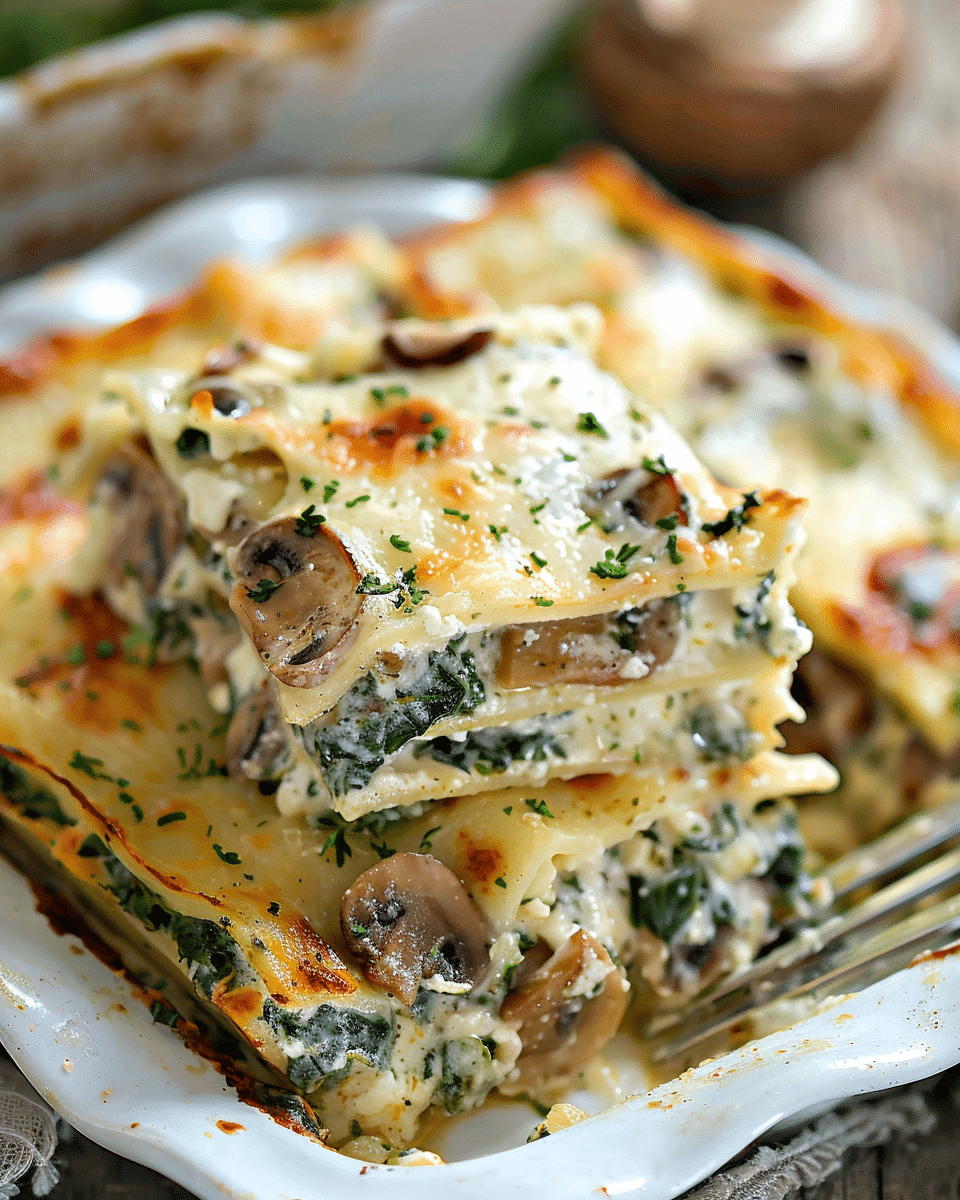Creamy Spinach & Mushroom Lasagna