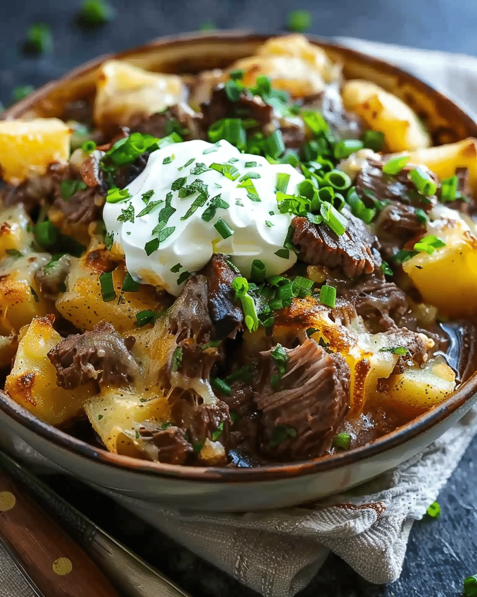 Crockpot Loaded Steak and Potato Bake