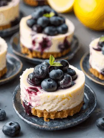 Juicy Mini Lemon Blueberry Cheesecakes