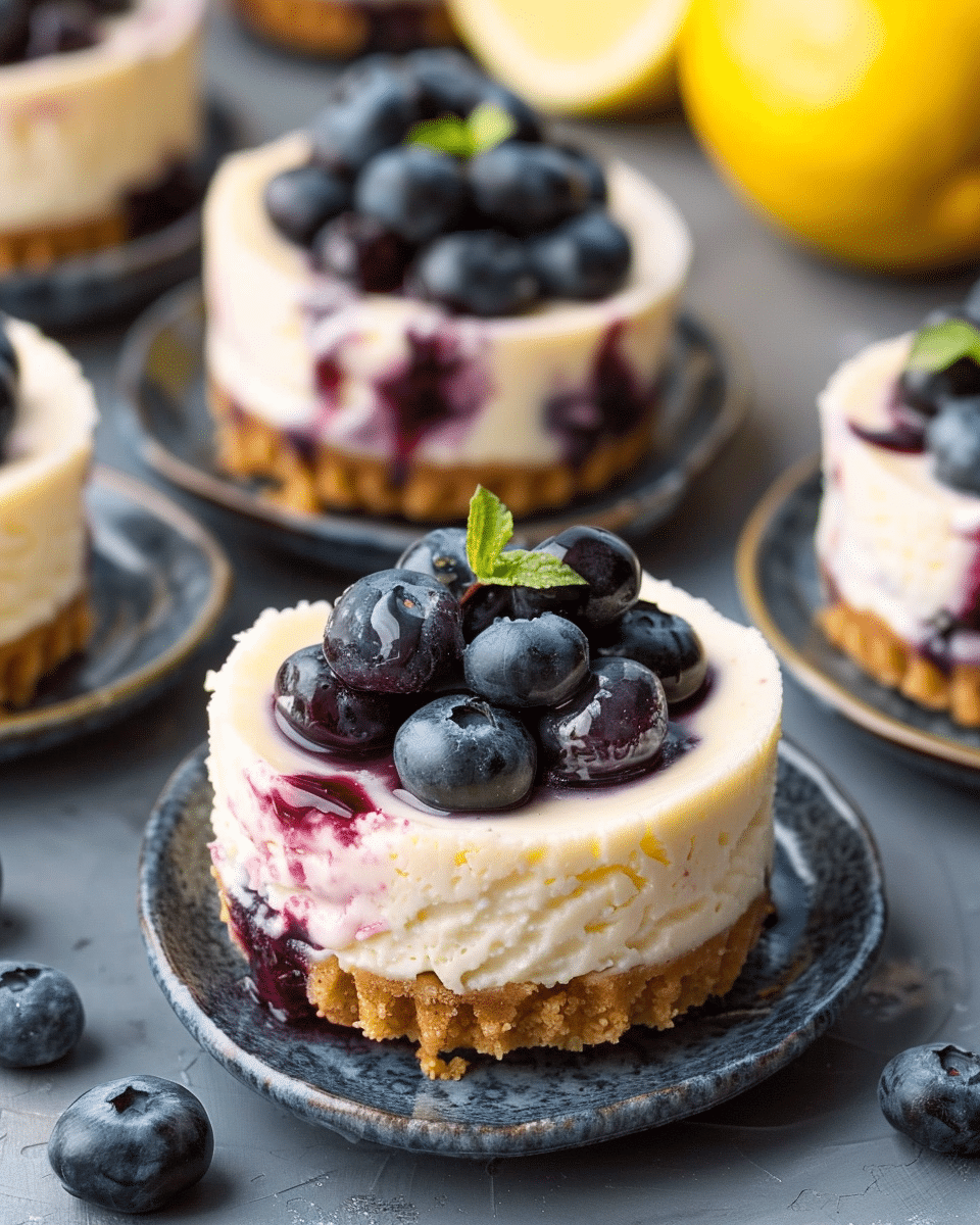 Juicy Mini Lemon Blueberry Cheesecakes