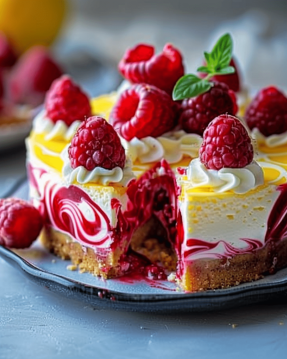 Luscious Lemon & Raspberry Swirl Cheesecake