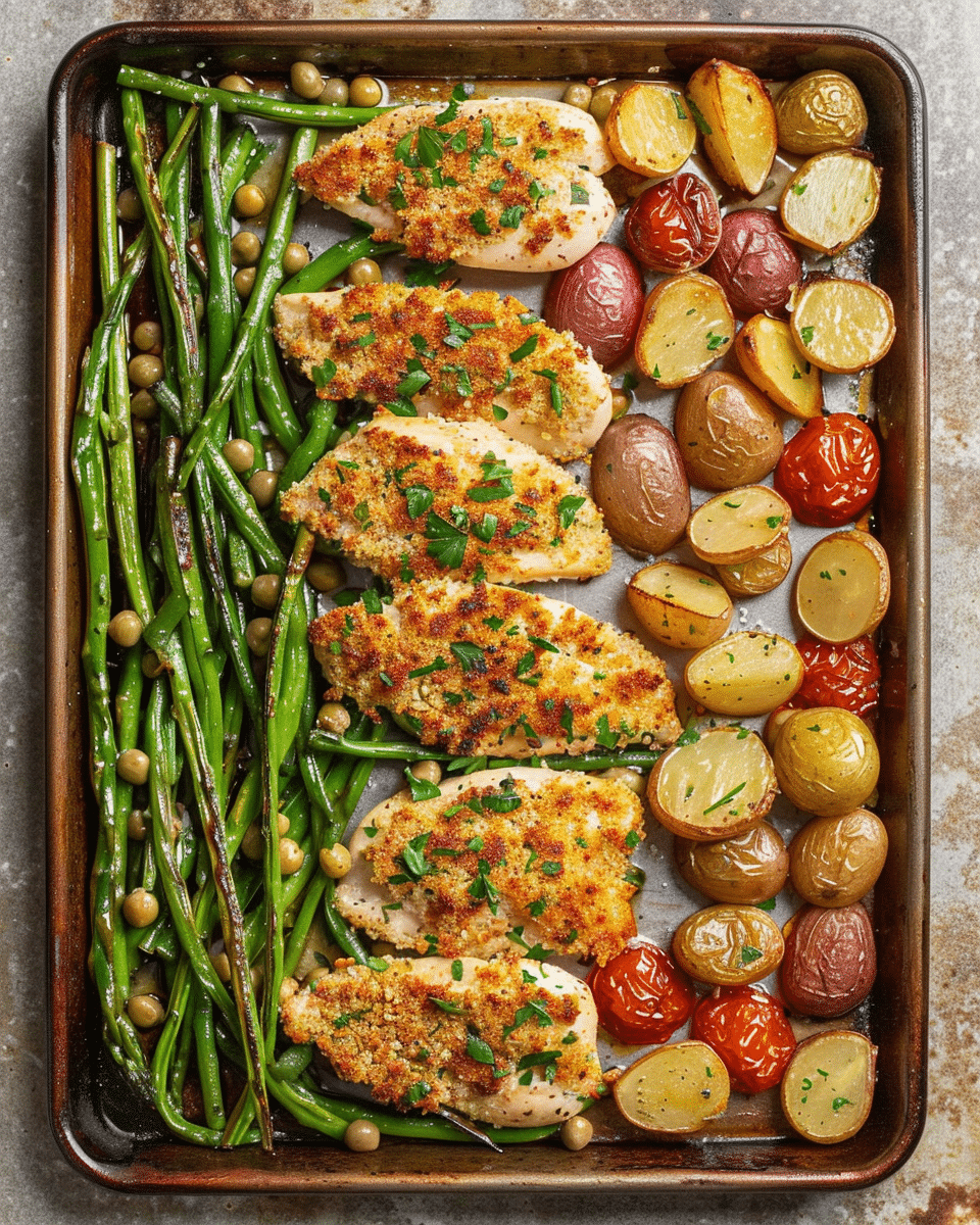 Parmesan Crusted Chicken Sheet Pan Dinner