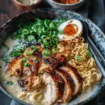 Spicy Fiery Chicken Ramen with Creamy Garlic Sauce