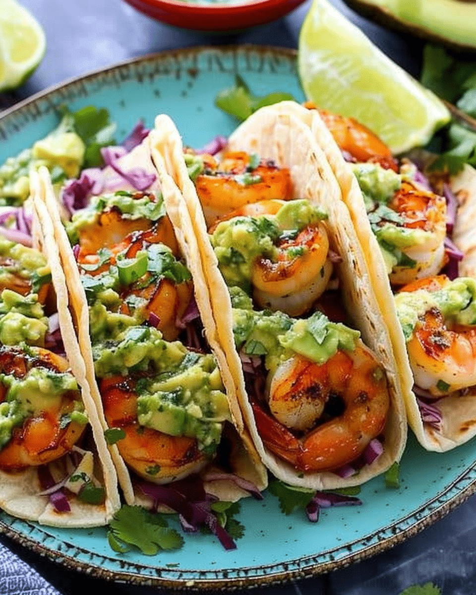 Spicy Shrimp Tacos with Avocado Salsa & Cilantro Sauce