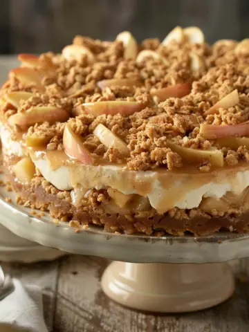 Apple Crisp Cheesecake with Cinnamon Apples & Oatmeal Crumble