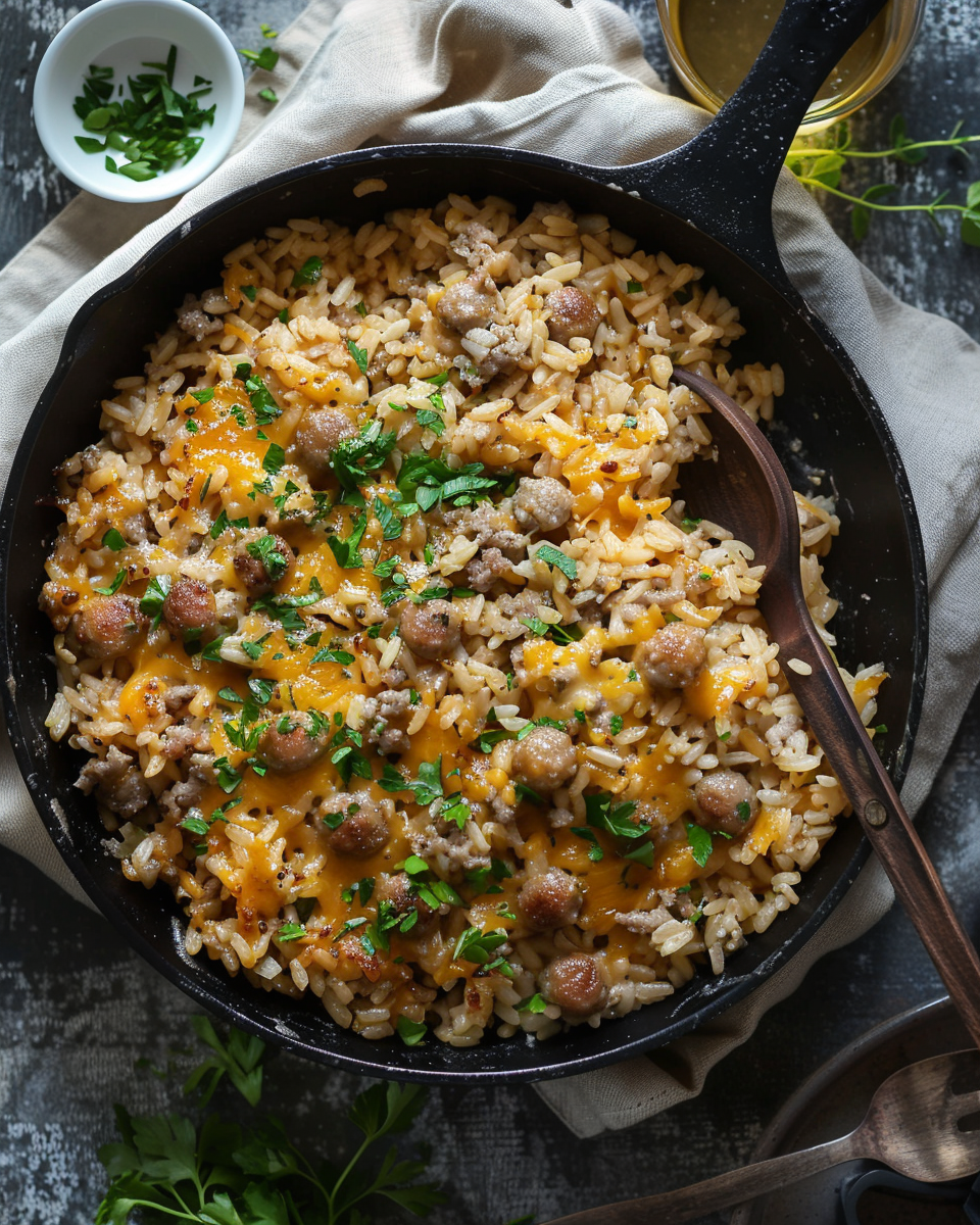 Cheesy Sausage Rice Skillet