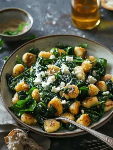 Crispy Gnocchi with Spinach and Feta
